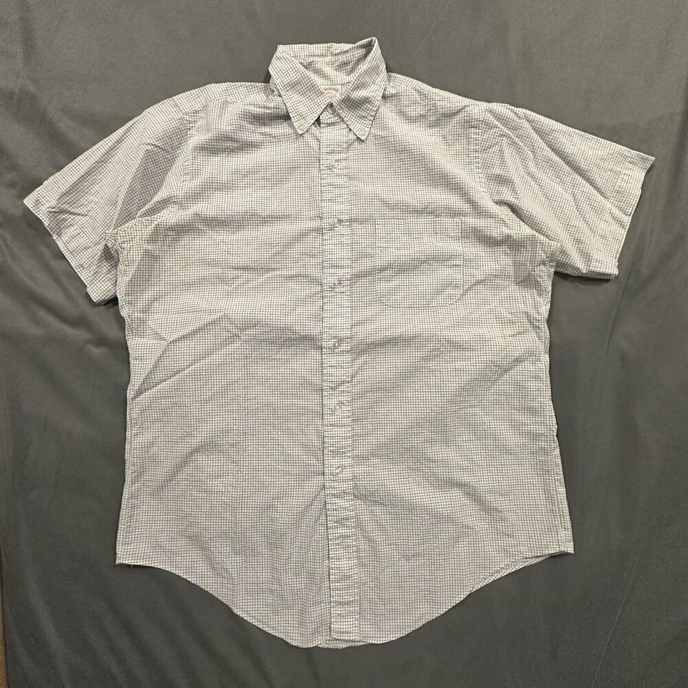 Vintage Brooks Brothers Makers Shirt Mens 15 1/2 Short Sleeve Made in USA Dress